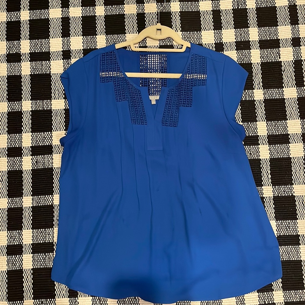 Estefany Lace Detail Split Neck Blouse, Cobalt